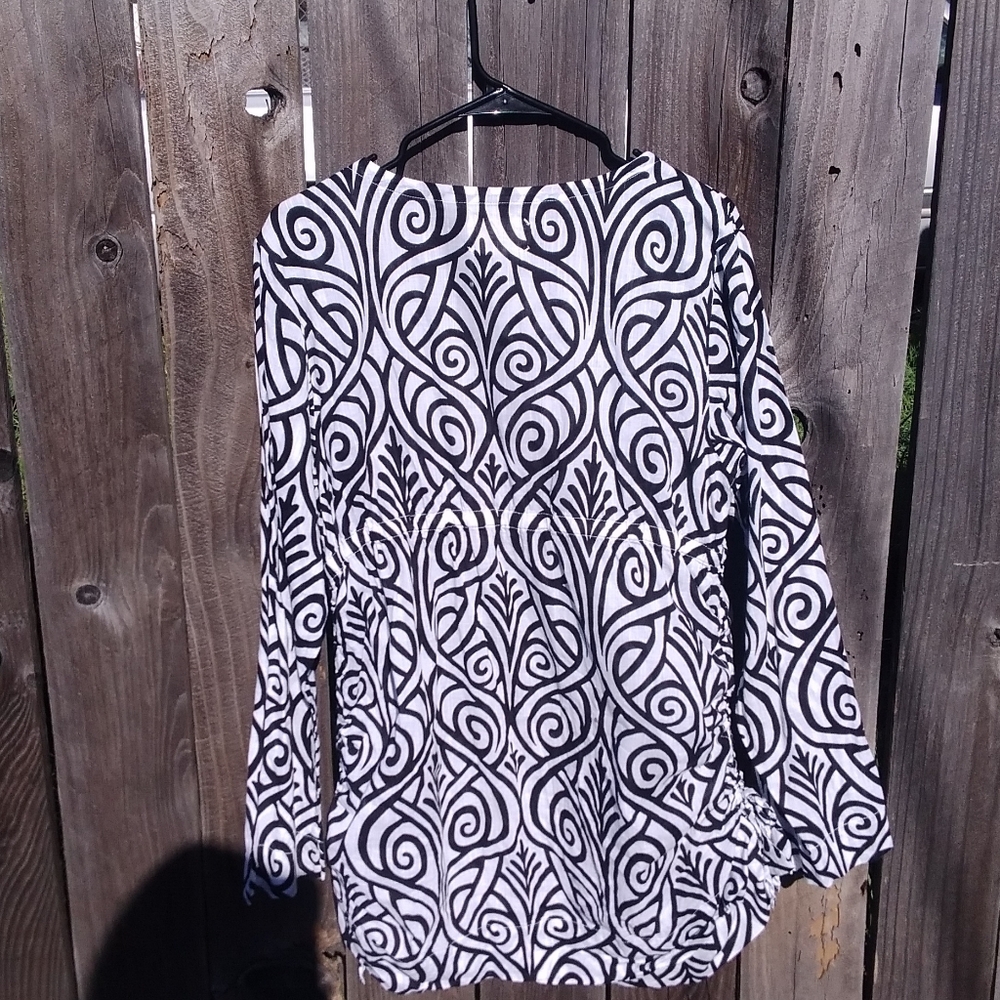 Title Nine Top Tunic Swim Cover Ruched Cotton Print Long Sleeve Womens XL Scoop - Picture 3 of 3